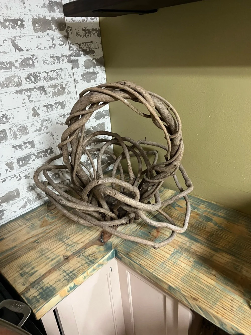Unique Vintage Primitive Handmade Sculptural Vine Basket
